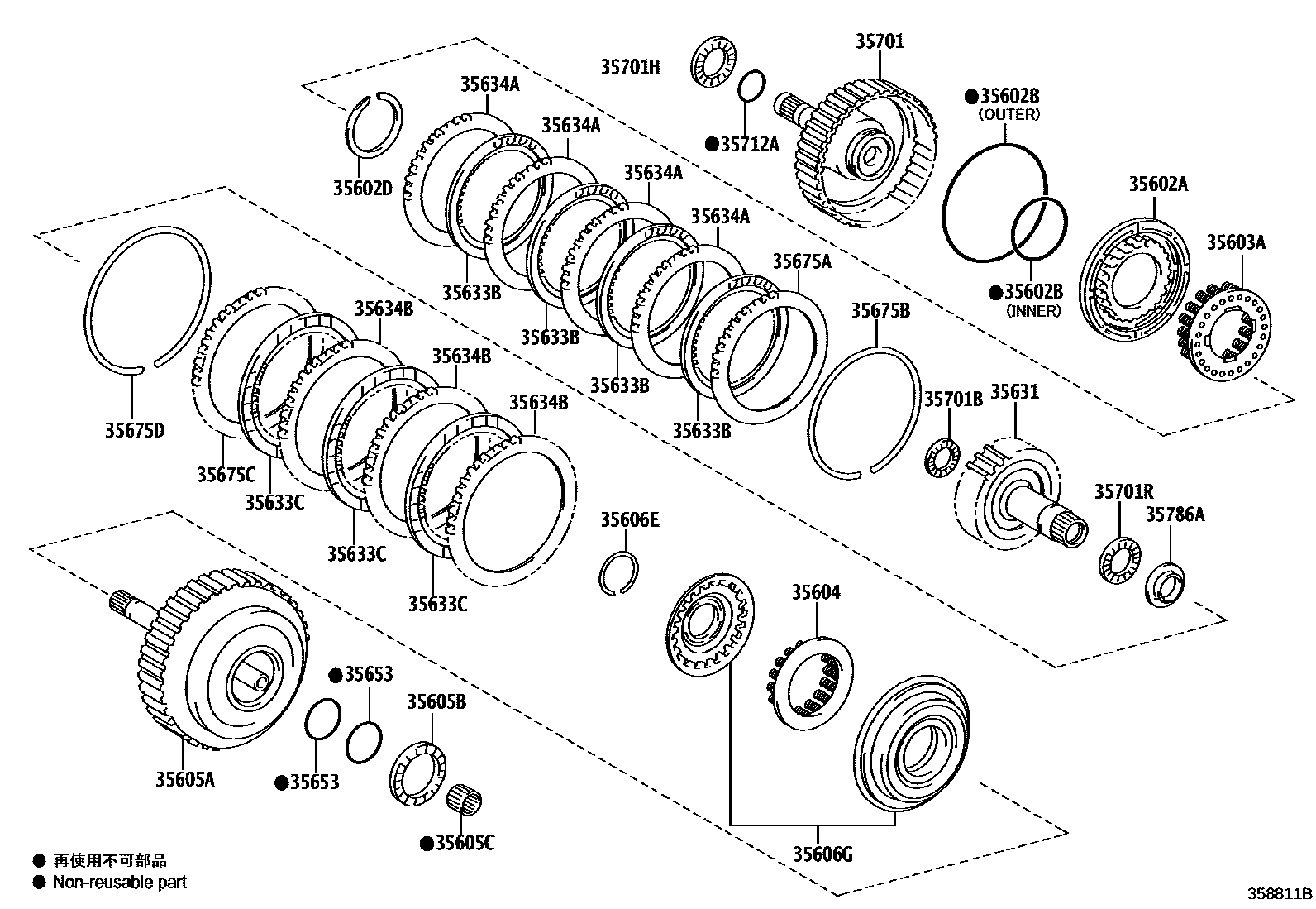 Toyota COROLLA 制动带和多片式离合器(ATM) EPC diagram — 358811B