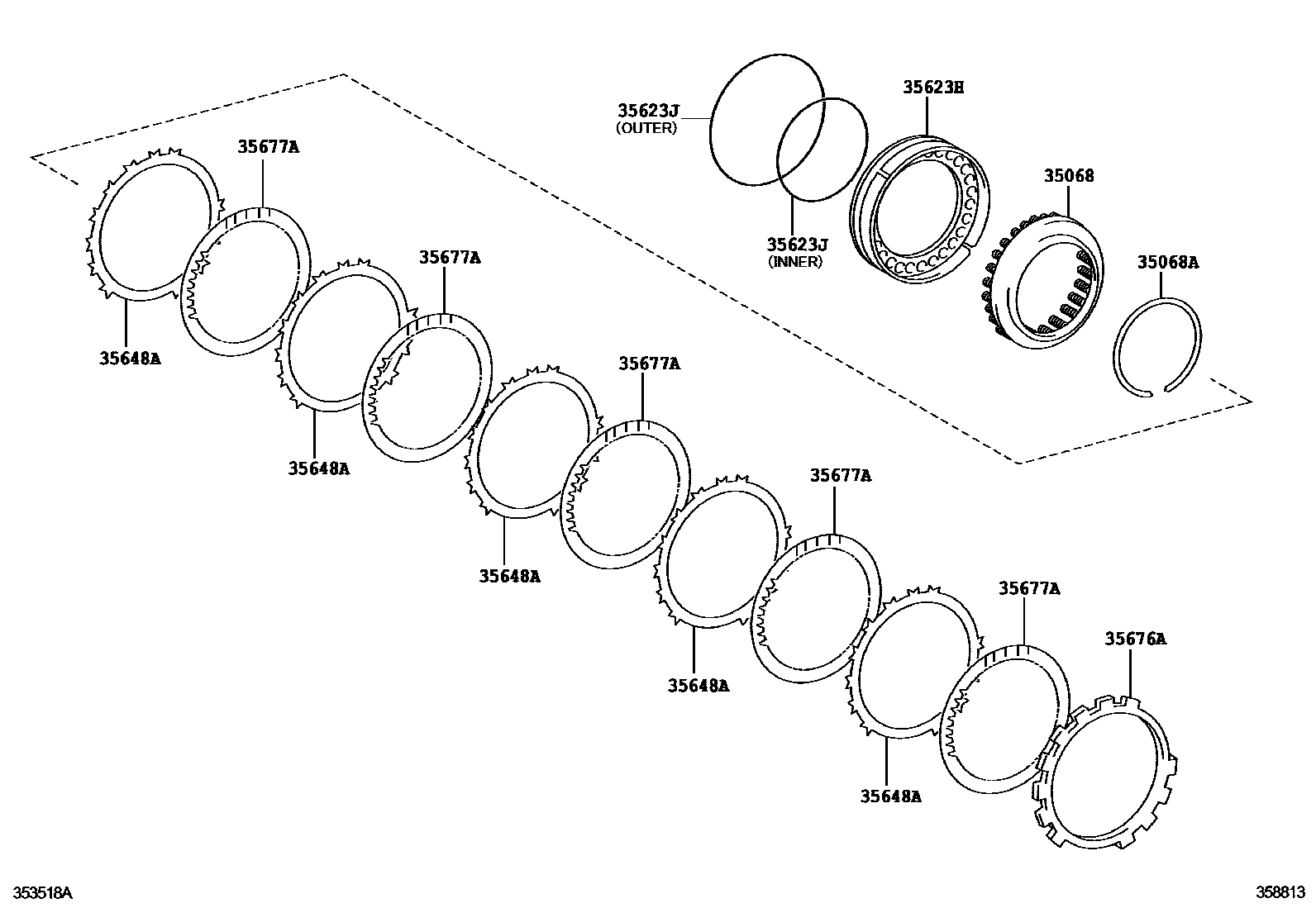 Toyota COROLLA 3号制动器、一档和倒档制动器(ATM) EPC diagram — 358813