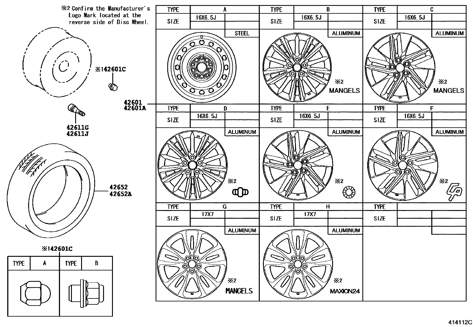 Toyota COROLLA 车轮和车轮盖 EPC diagram — 414112C