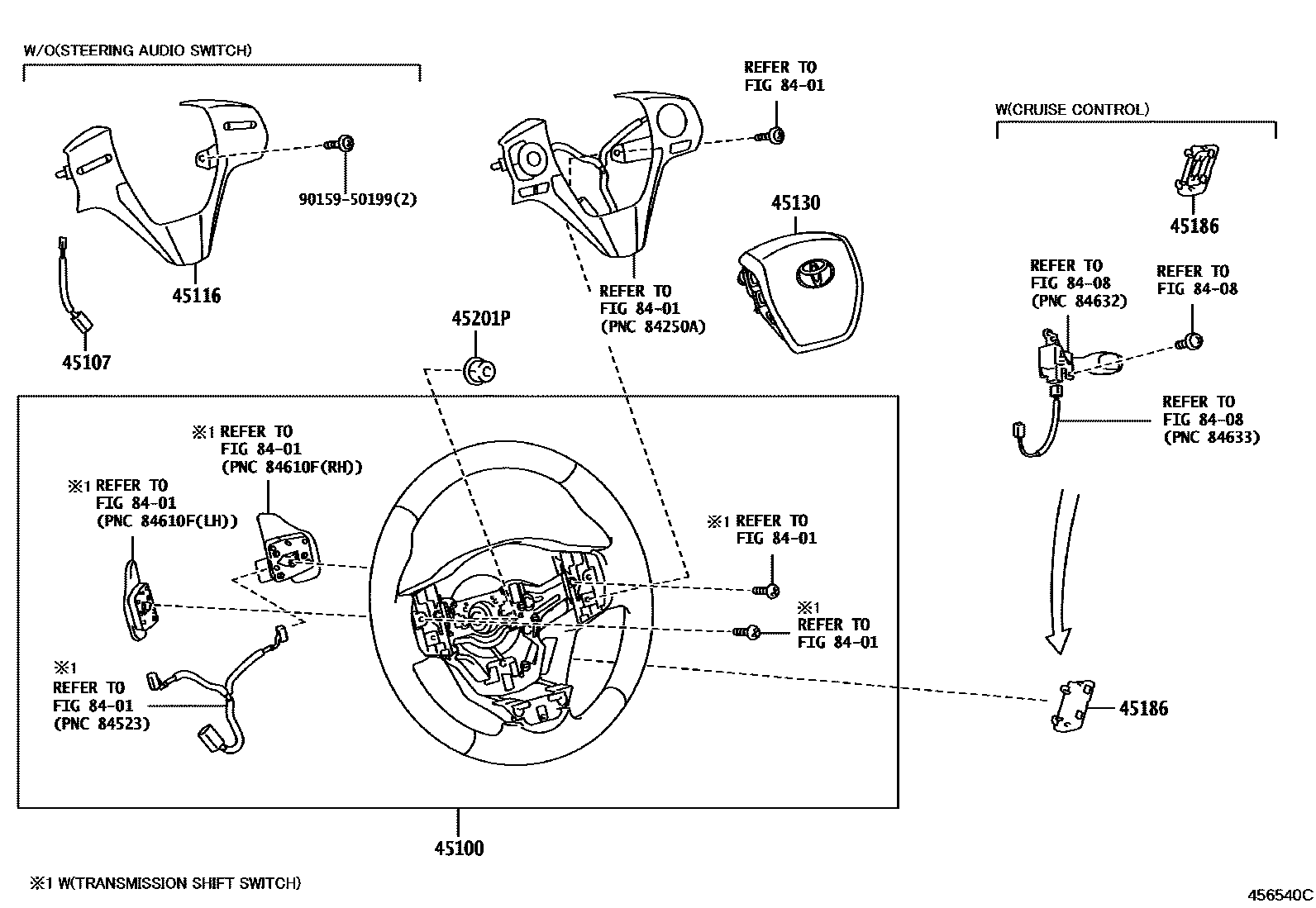 Toyota COROLLA Steering Wheel EPC diagram — 456540C