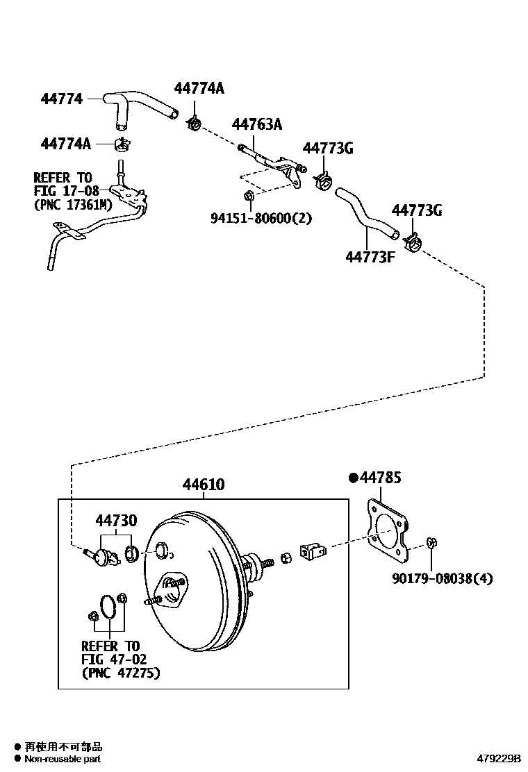 Toyota COROLLA 制动助力器和真空管 EPC diagram — 479229B