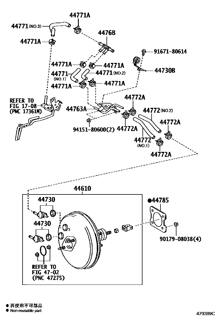 Toyota COROLLA 制动助力器和真空管 EPC diagram — 479389C