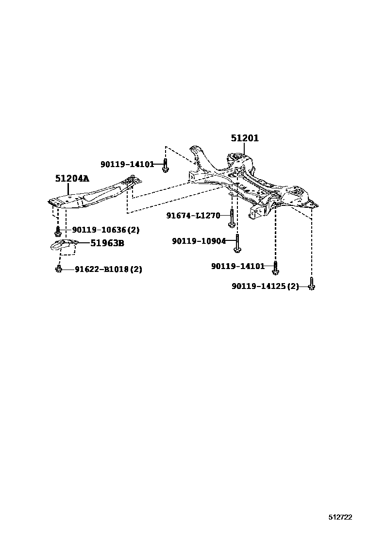 Toyota COROLLA 悬架横梁和发动机底罩 EPC diagram — 512722