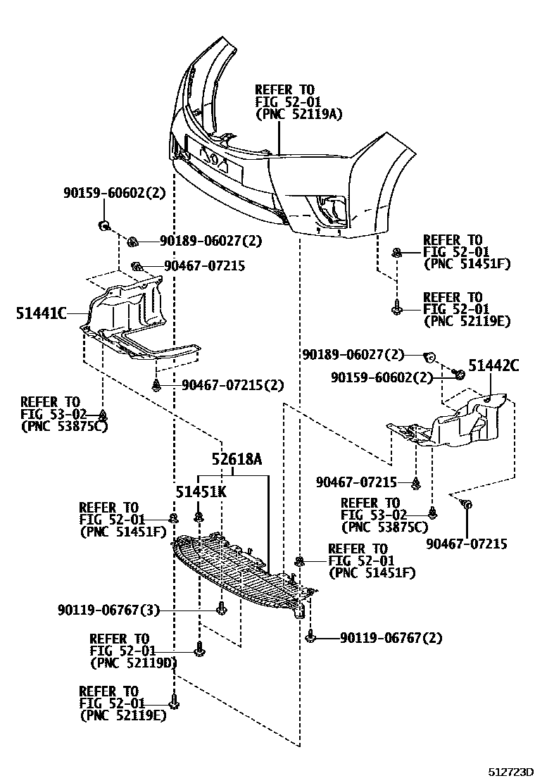 Toyota COROLLA 悬架横梁和发动机底罩 EPC diagram — 512723D