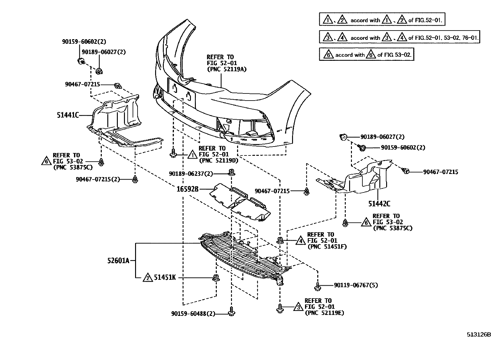 Toyota COROLLA 悬架横梁和发动机底罩 EPC diagram — 513126B