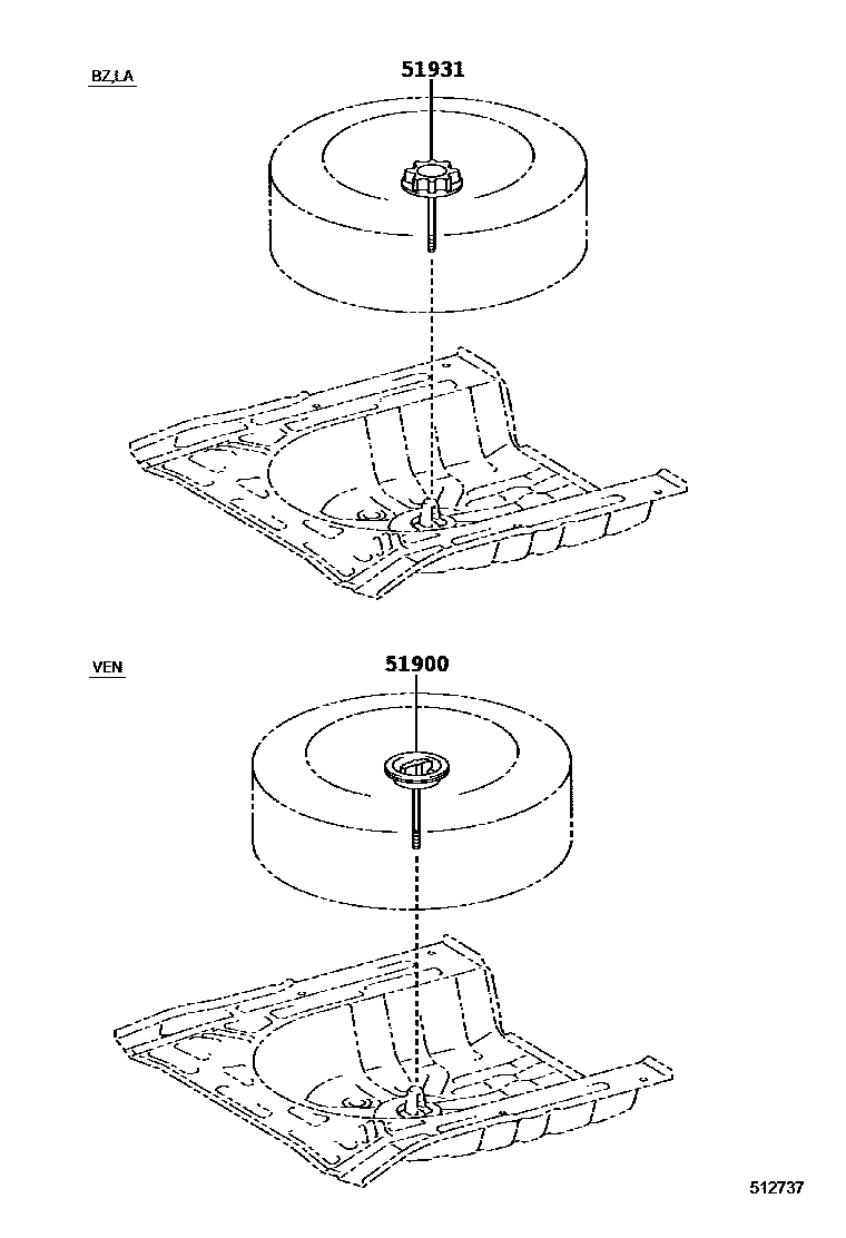 Toyota COROLLA Spare tire rack EPC diagram — 512737