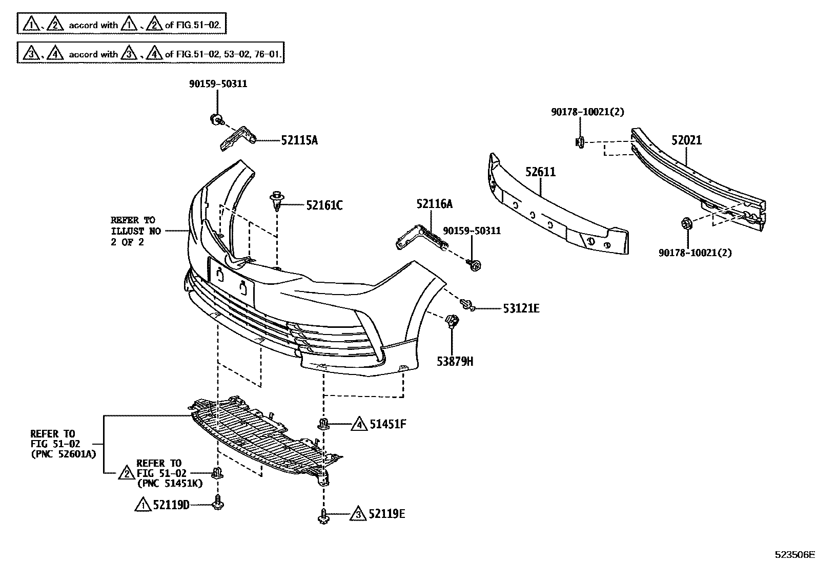 Toyota COROLLA 前保险杠及附件 EPC diagram — 523506E