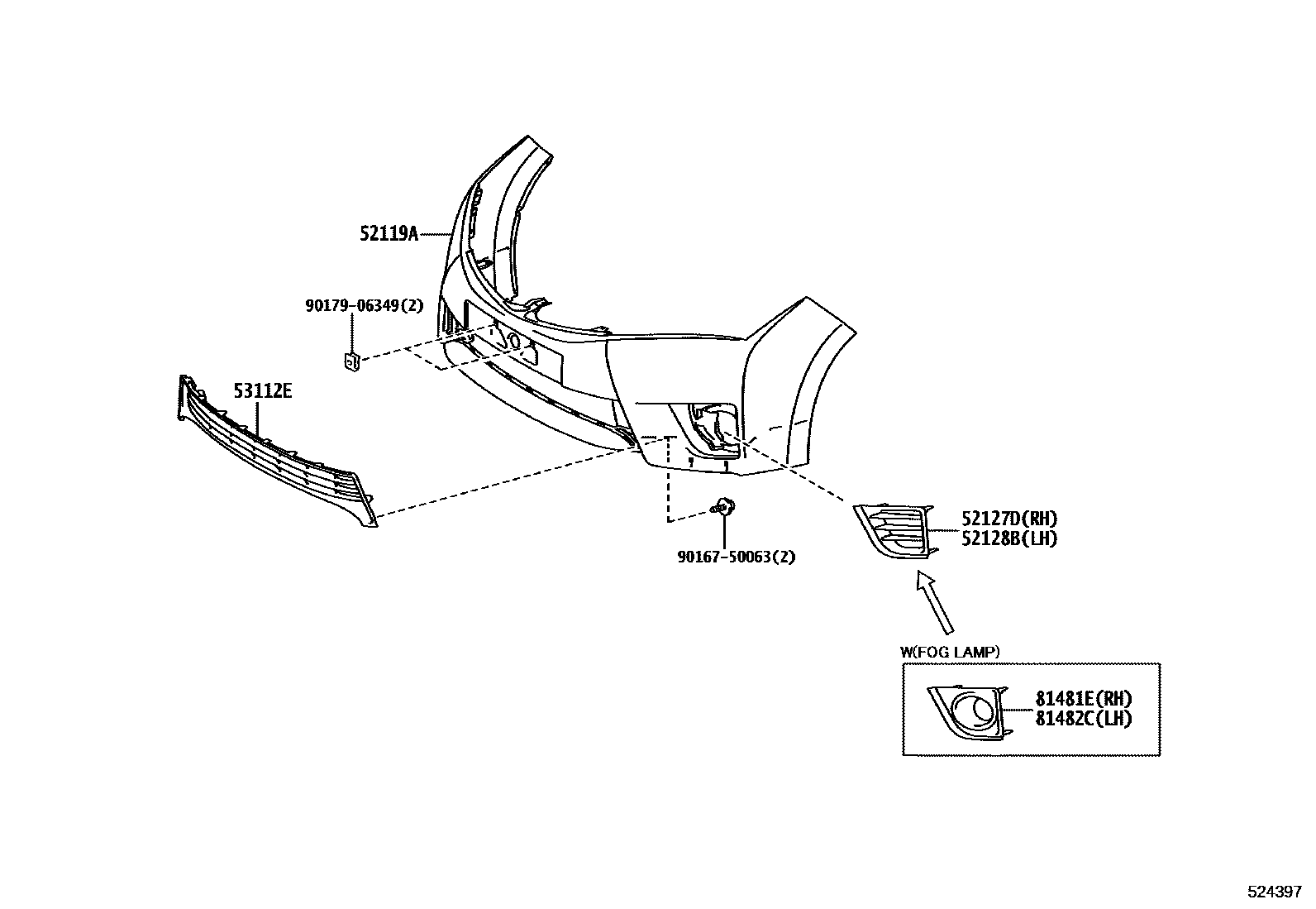 Toyota COROLLA 前保险杠及附件 EPC diagram — 524397
