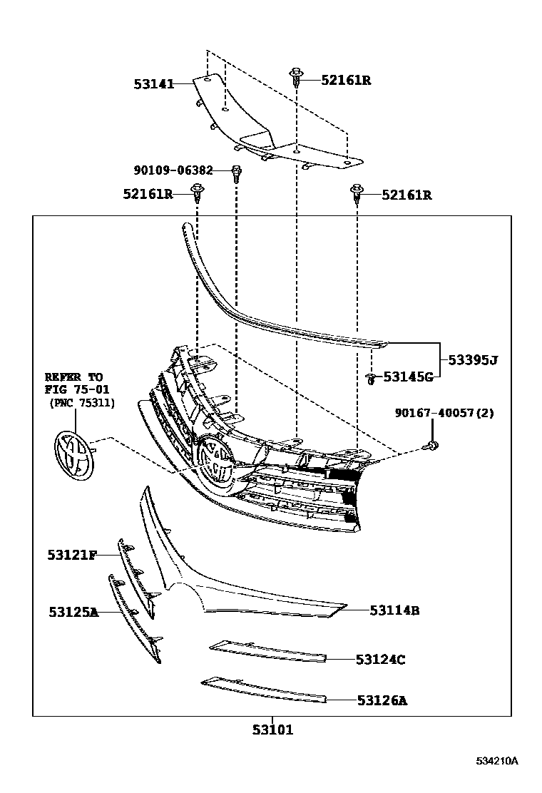 Toyota COROLLA radiator grille EPC diagram — 534210A