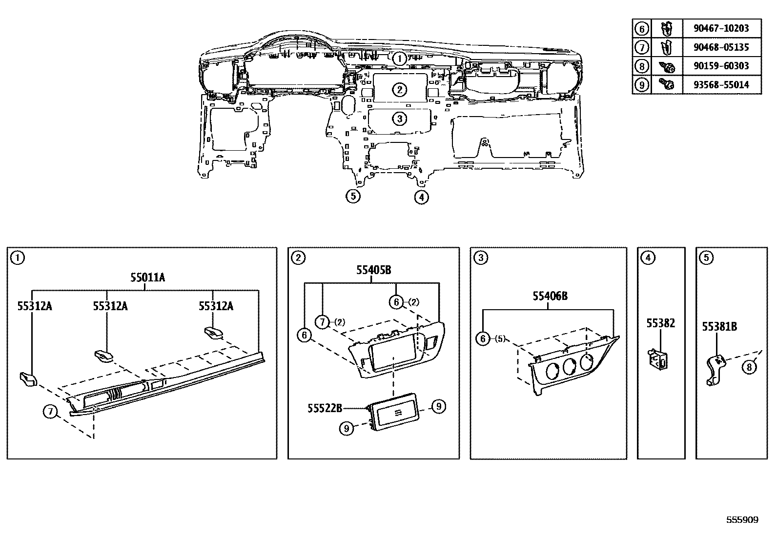 Toyota COROLLA 仪表板和手套箱 EPC diagram — 555909