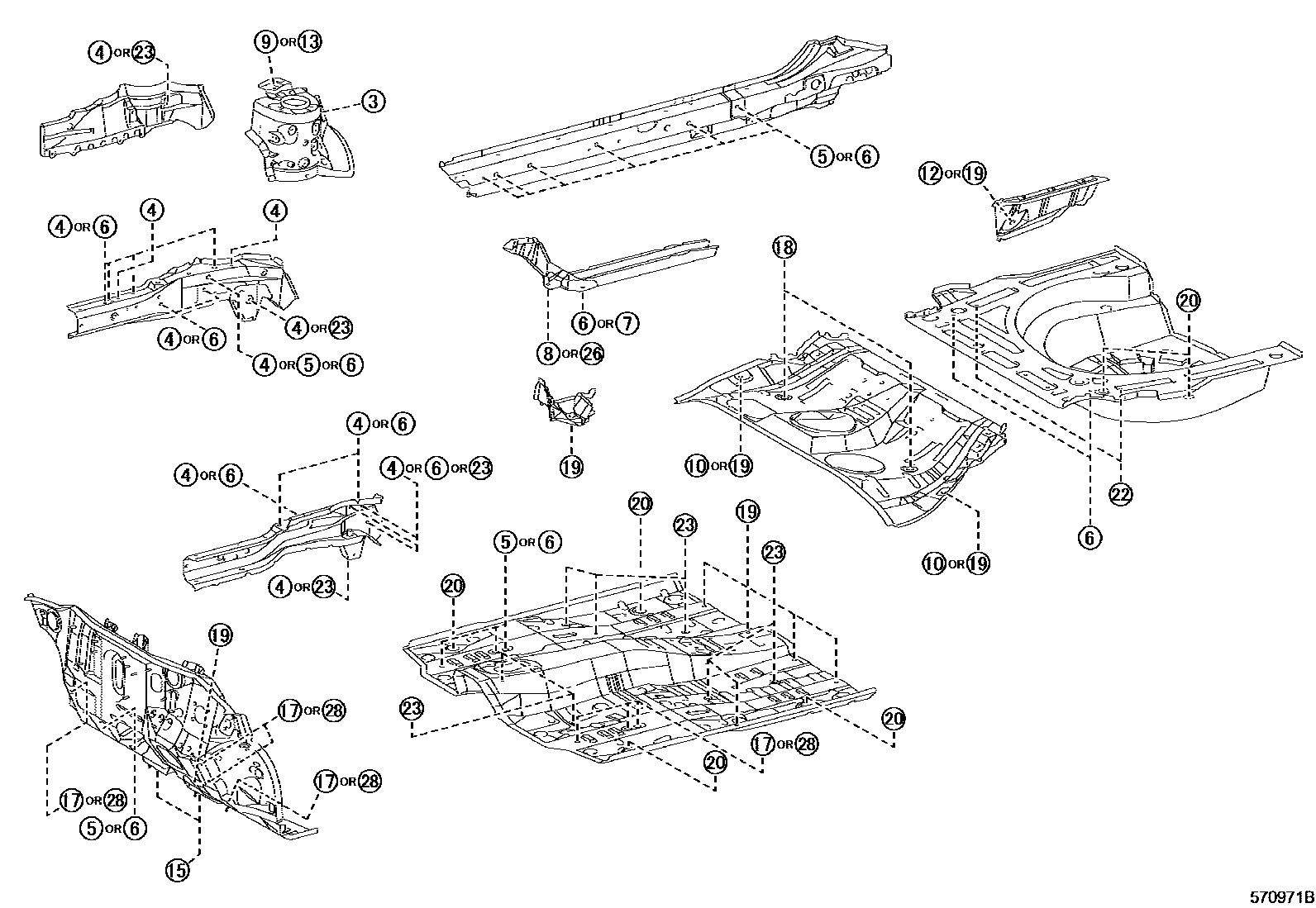 Toyota COROLLA hole plug EPC diagram — 570971B