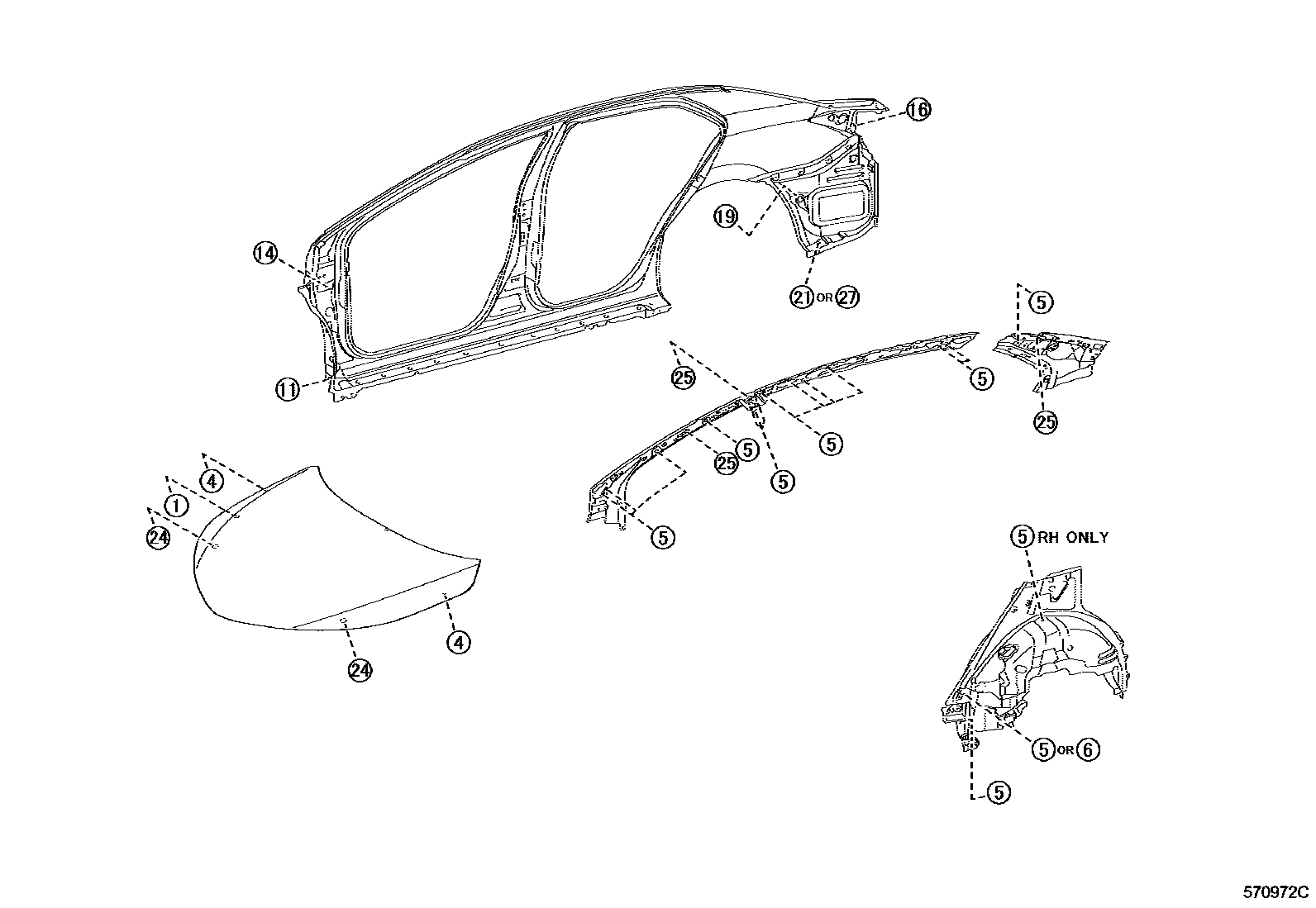 Toyota COROLLA hole plug EPC diagram — 570972C
