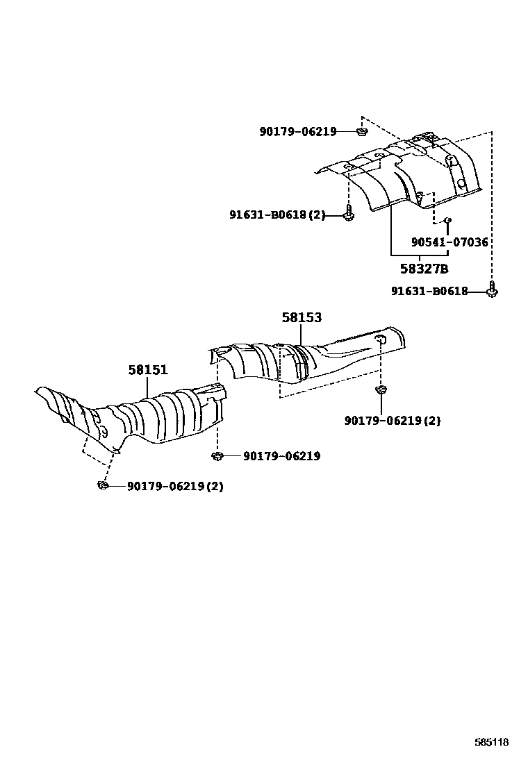 Toyota COROLLA 地板隔热垫 EPC diagram — 585118