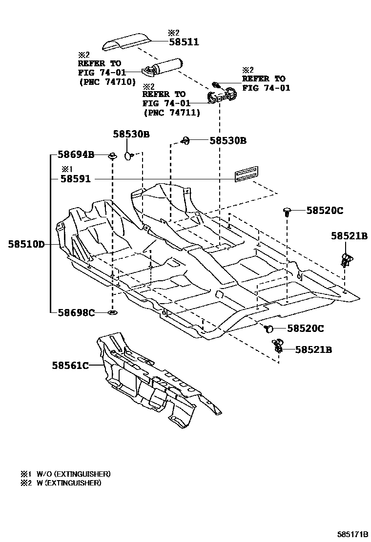 Toyota COROLLA 地板垫和地毯 EPC diagram — 585171B
