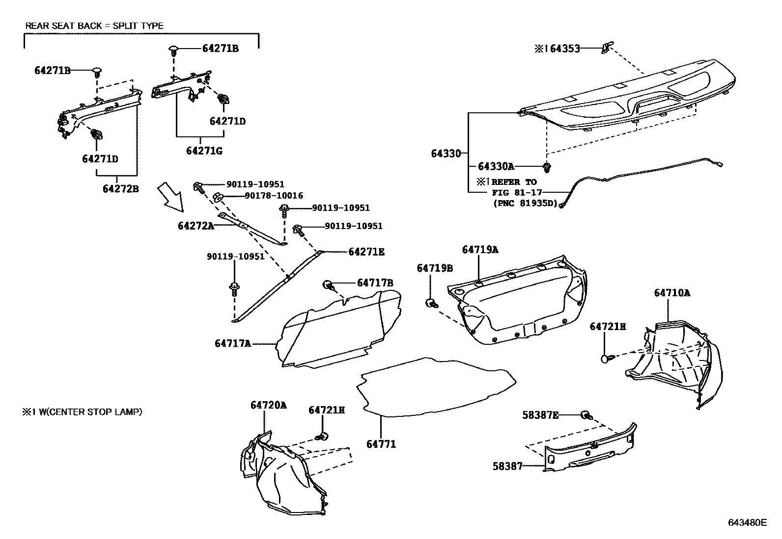 Toyota COROLLA 杂物箱板和行李箱垫 EPC diagram — 643480E