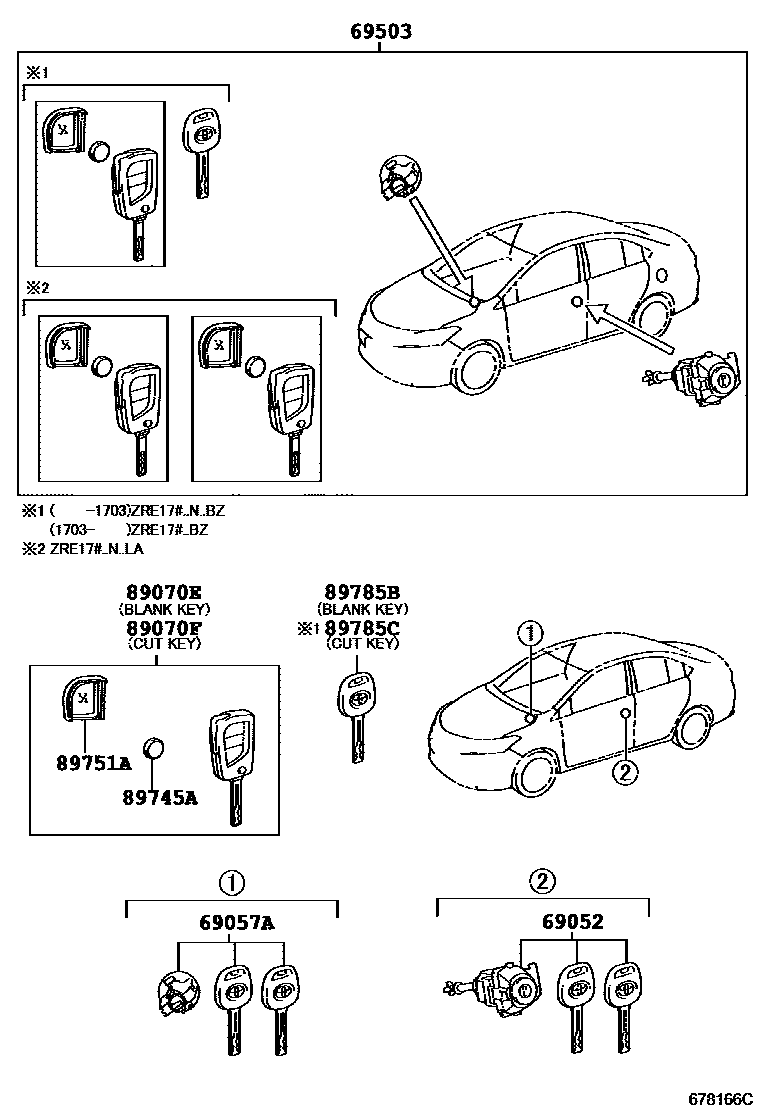 Toyota COROLLA 锁芯组件 EPC diagram — 678166C