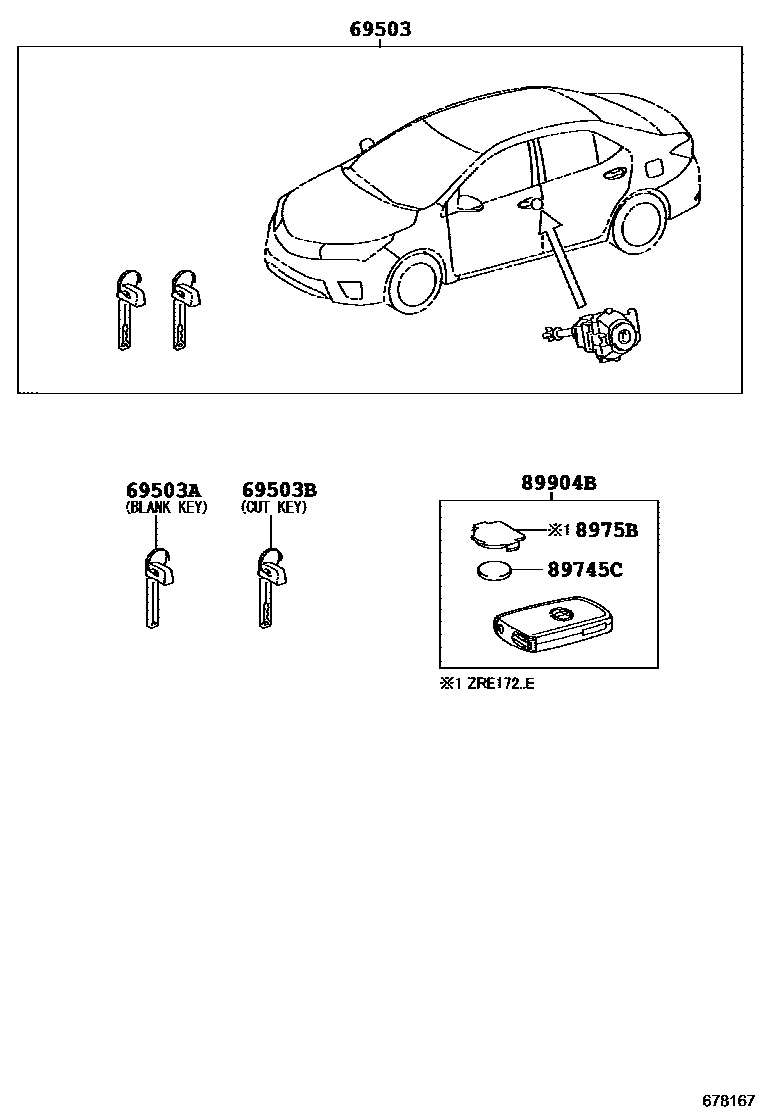 Toyota COROLLA 锁芯组件 EPC diagram — 678167