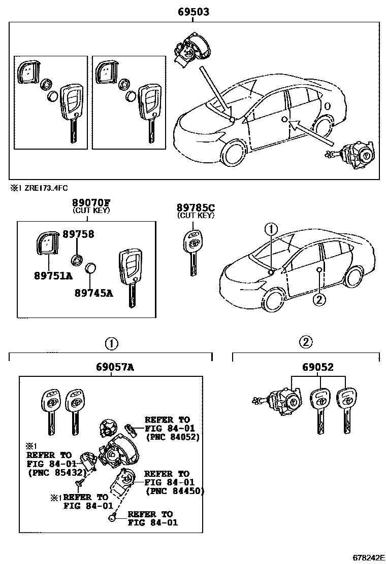 Toyota COROLLA 锁芯组件 EPC diagram — 678242E