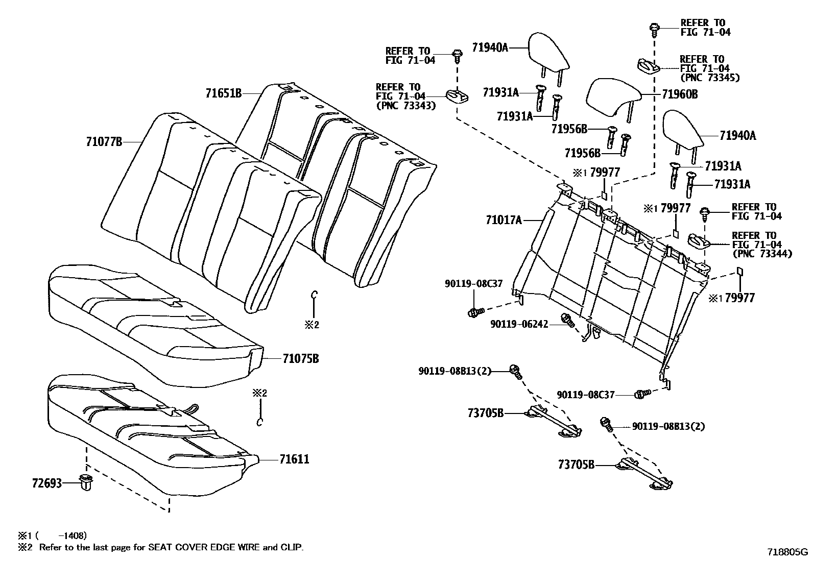 Toyota COROLLA 后排座椅和座椅滑轨 EPC diagram — 718805G