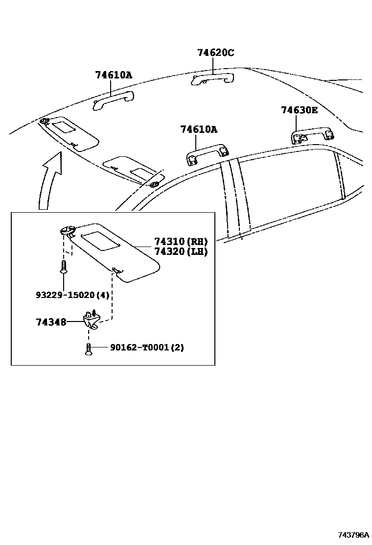 Toyota COROLLA 扶手和遮阳板 EPC diagram — 743796A