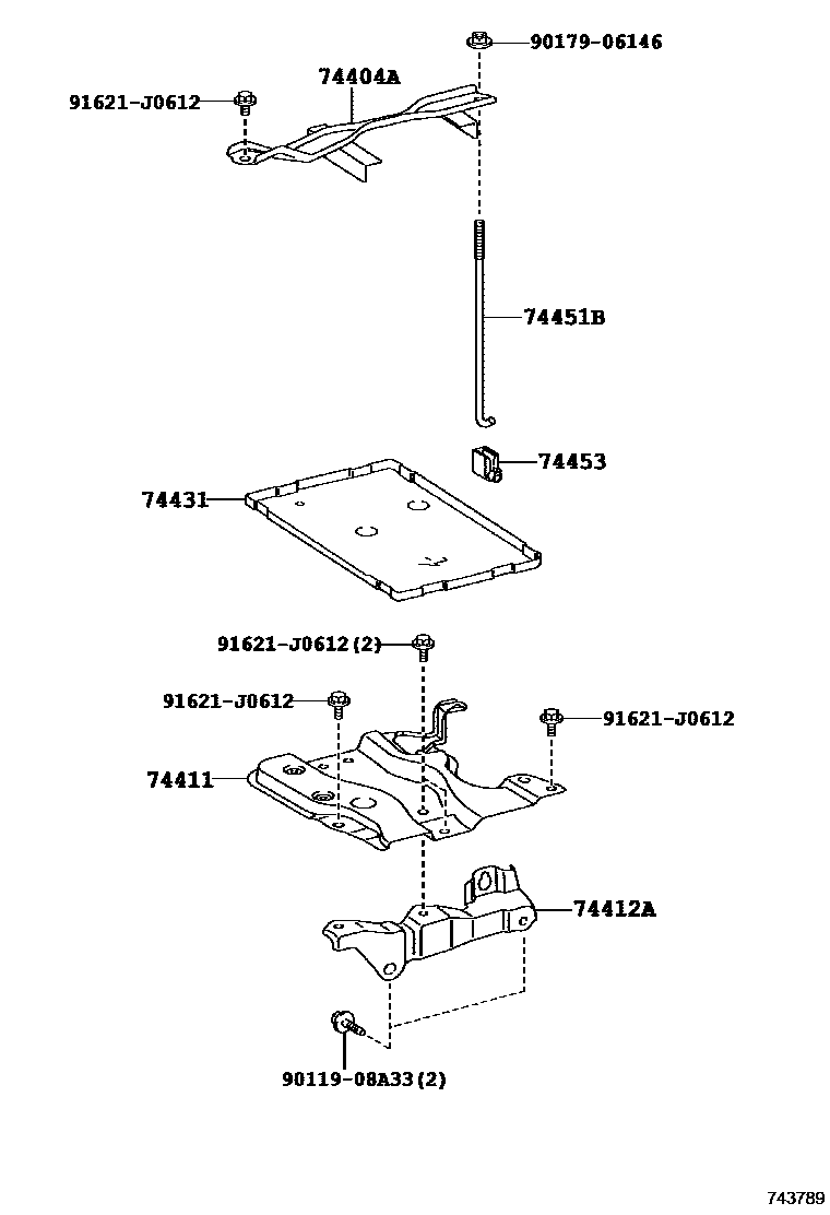 Toyota COROLLA battery holder EPC diagram — 743789