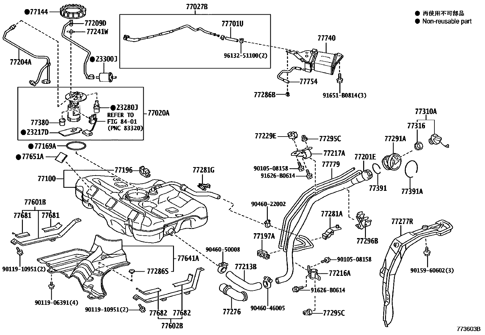 Toyota COROLLA 燃油箱和燃油管 EPC diagram — 773603B
