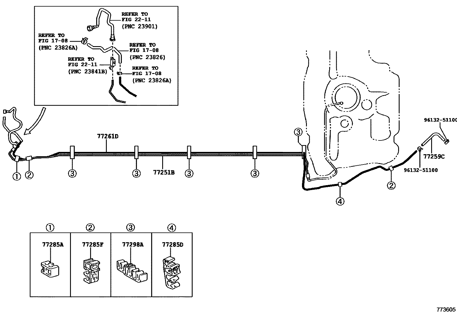 Toyota COROLLA 燃油箱和燃油管 EPC diagram — 773605
