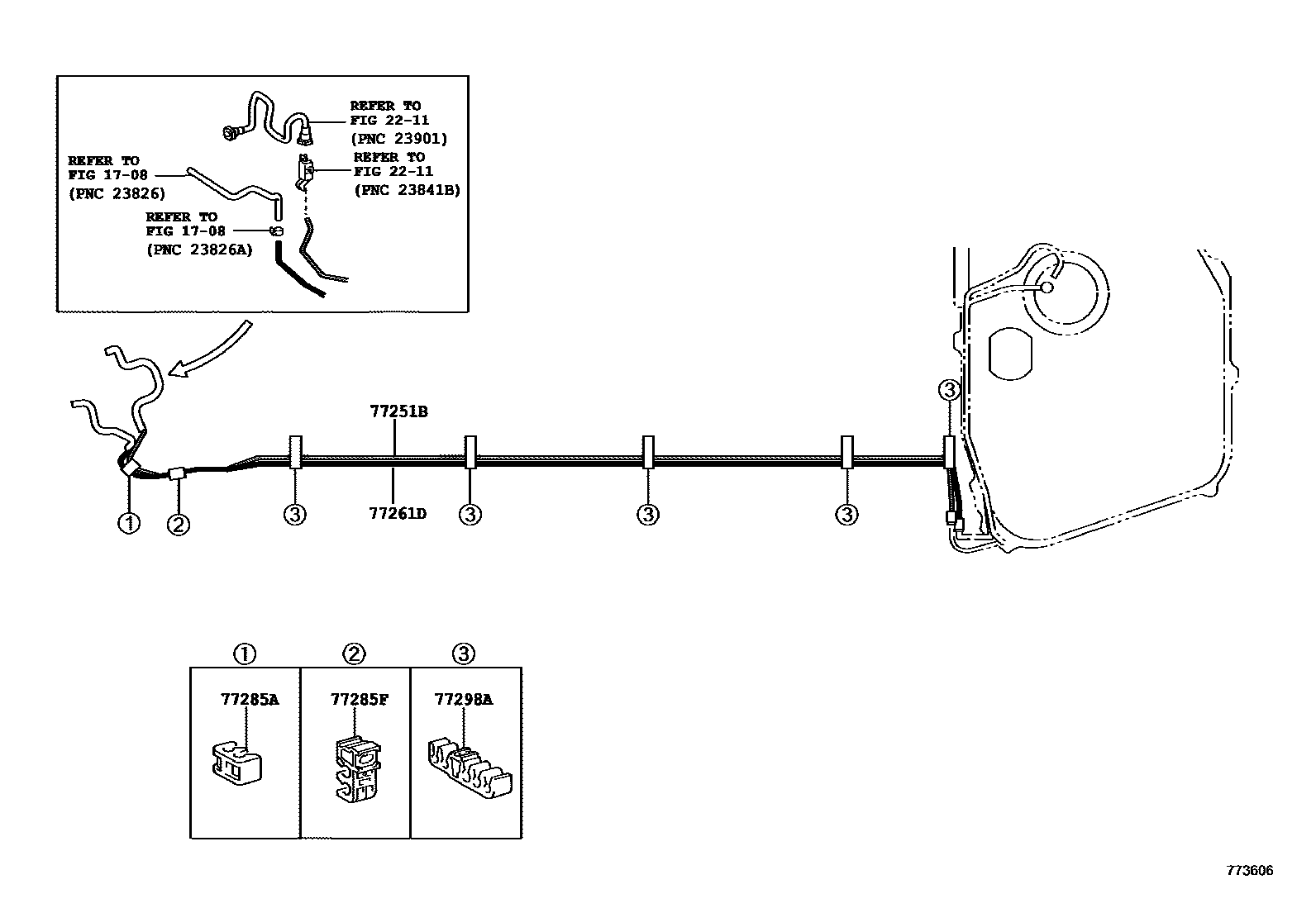 Toyota COROLLA 燃油箱和燃油管 EPC diagram — 773606