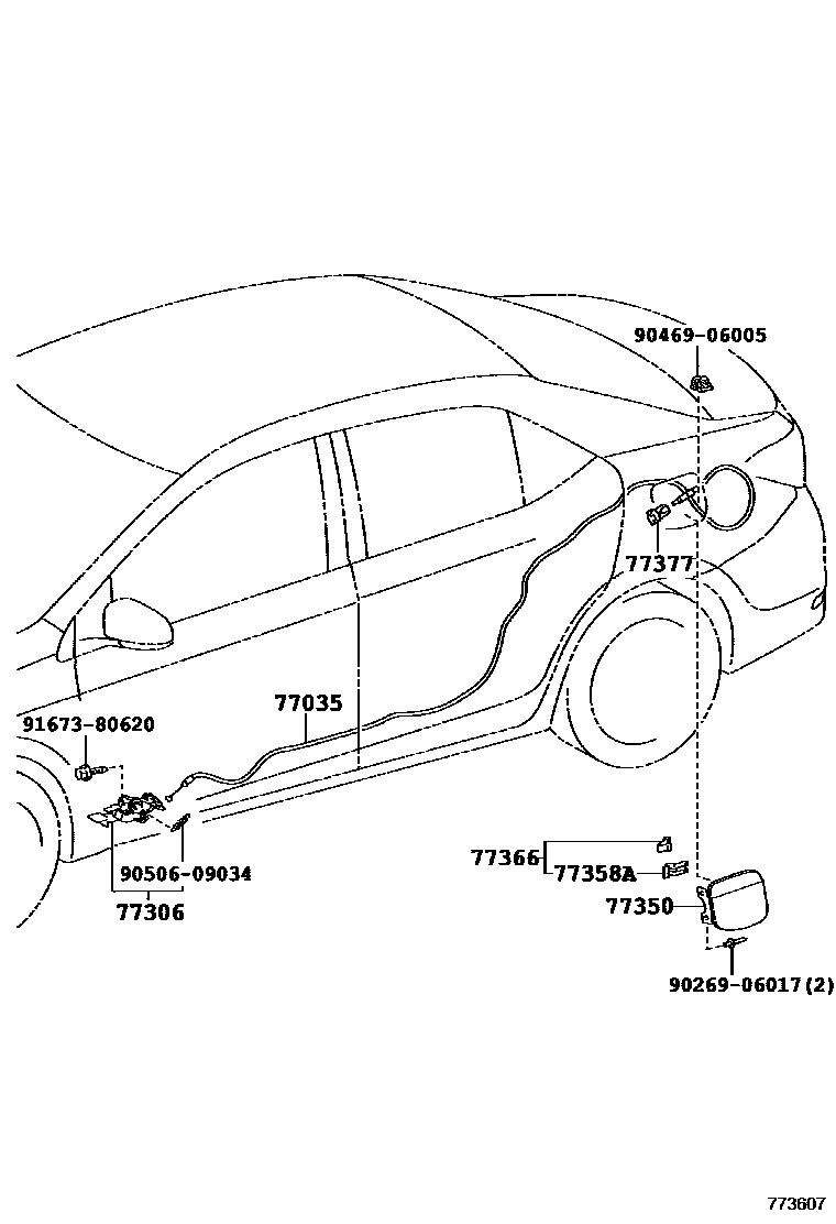 Toyota COROLLA 燃油箱和燃油管 EPC diagram — 773607