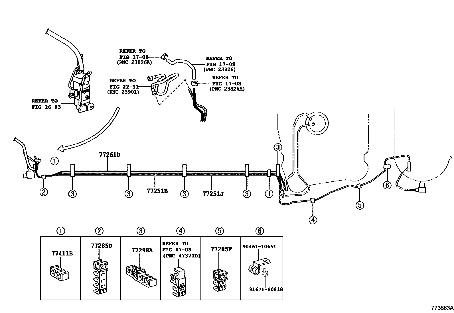 Toyota COROLLA 燃油箱和燃油管 EPC diagram — 773663A