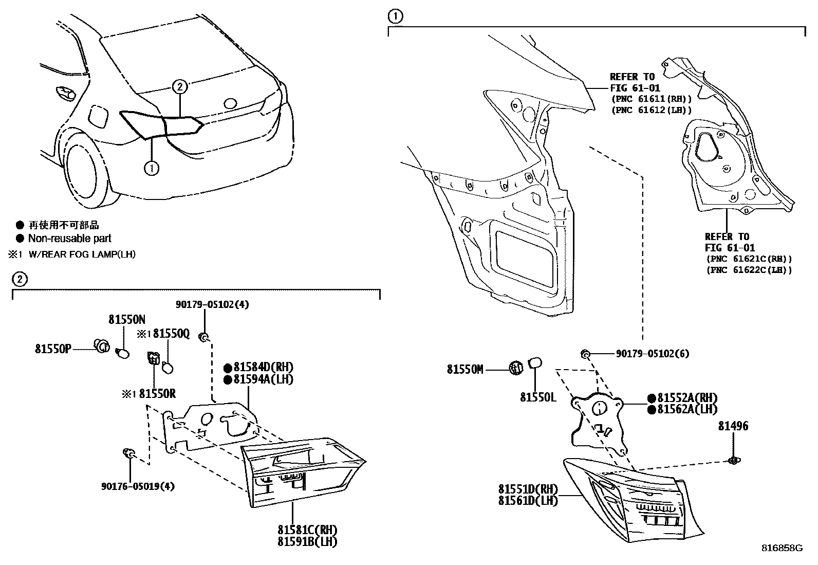 Toyota COROLLA 后组合灯 EPC diagram — 816858G
