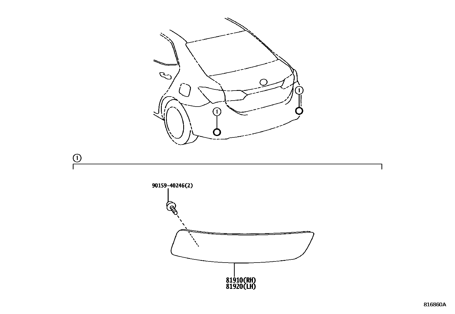 Toyota COROLLA reflector EPC diagram — 816860A