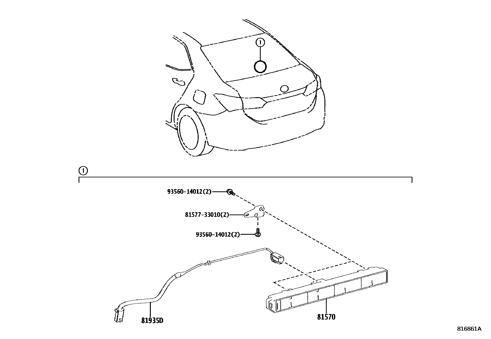Toyota COROLLA 高位刹车灯 EPC diagram — 816861A