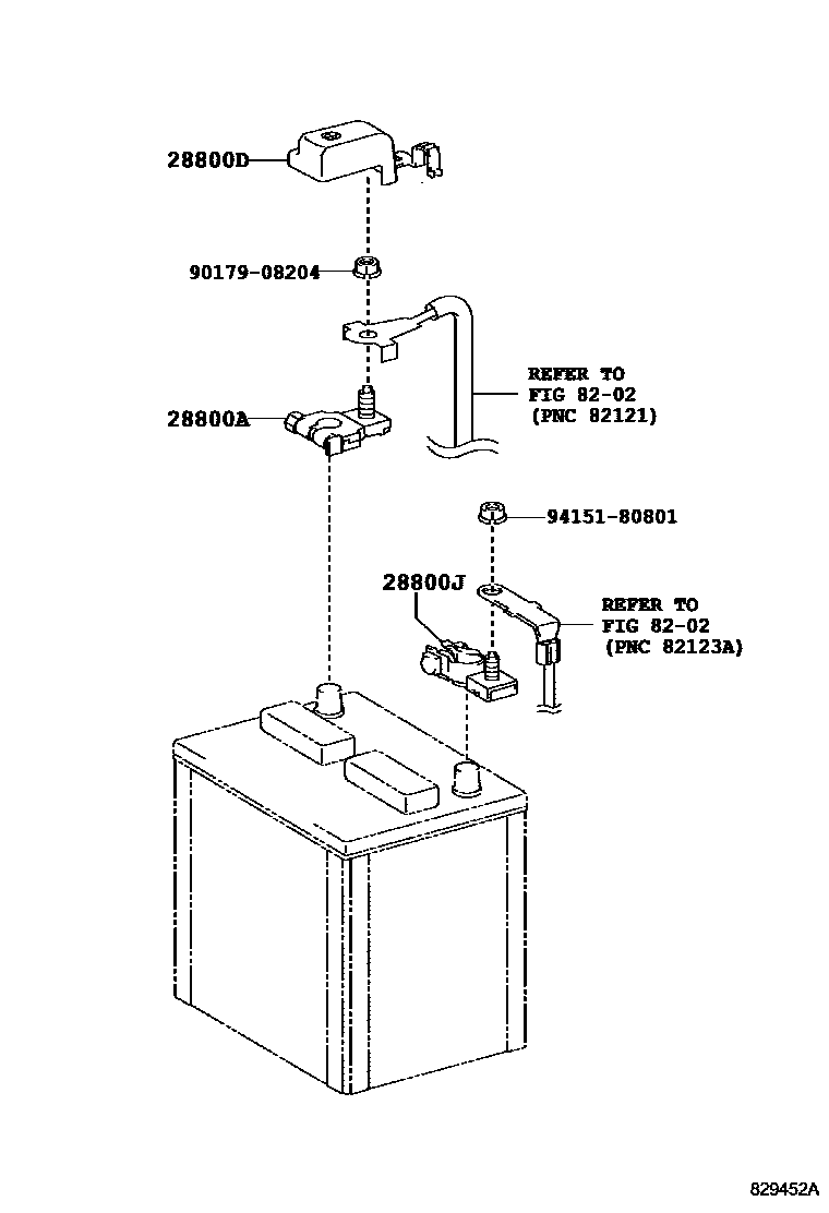 Toyota COROLLA 蓄电池和蓄电池电缆 EPC diagram — 829452A