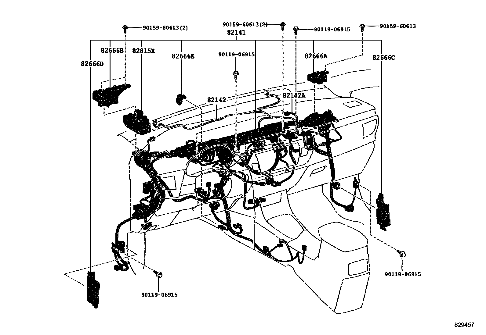Toyota COROLLA 线束和卡夹 EPC diagram — 829457