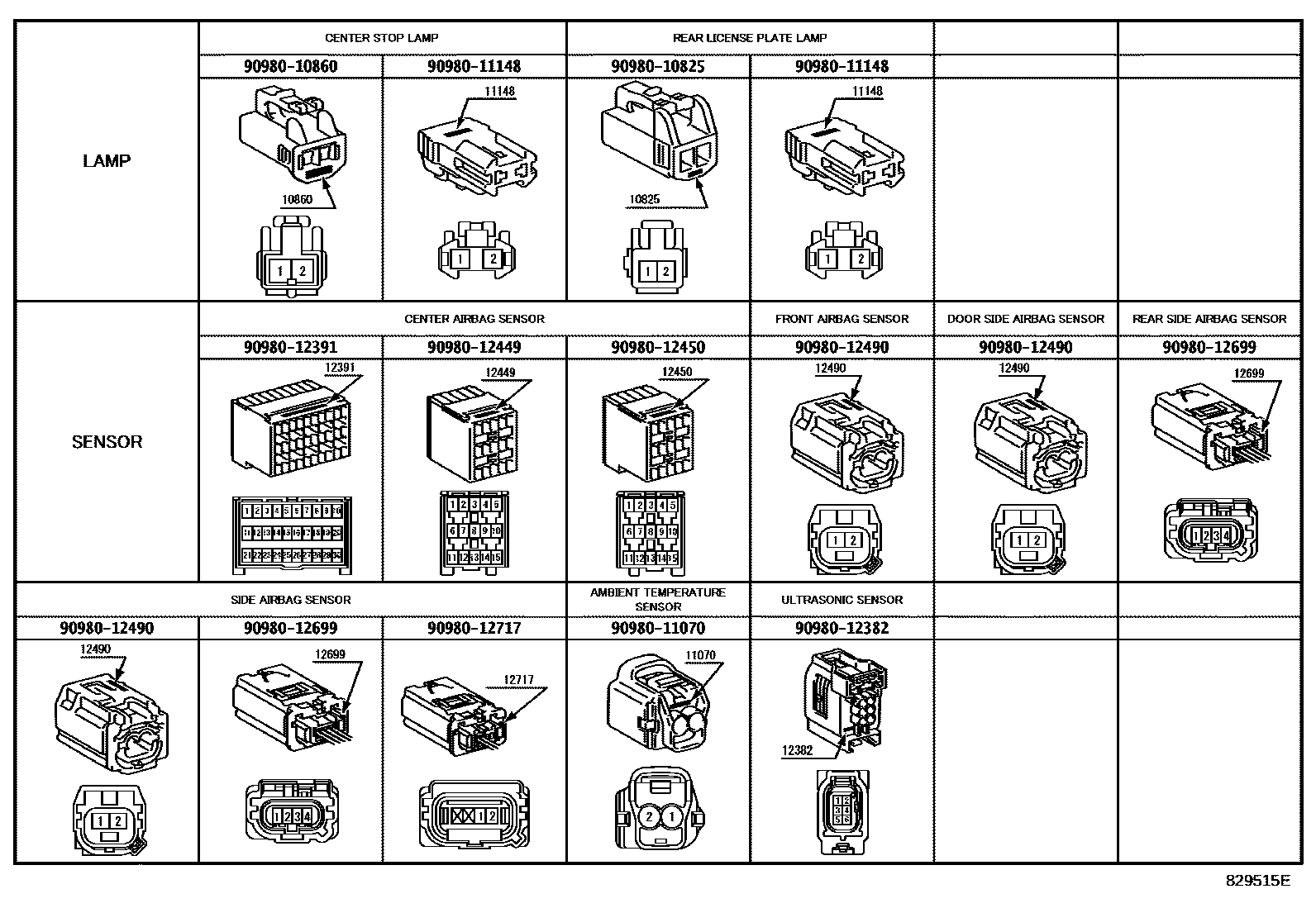 Toyota COROLLA 线束和卡夹 EPC diagram — 829515E