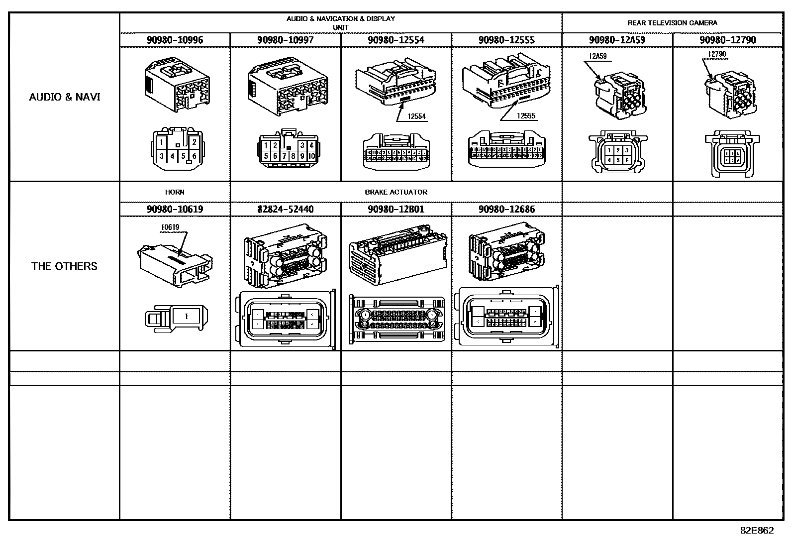 Toyota COROLLA 线束和卡夹 EPC diagram — 82E862