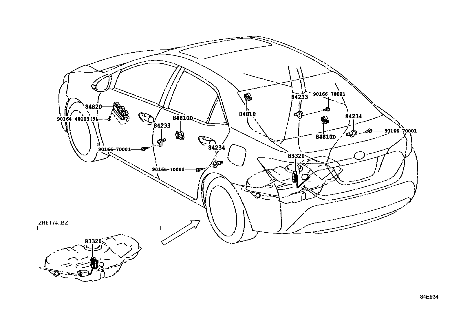 Toyota COROLLA 开关和继电器和ECU EPC diagram — 84E934