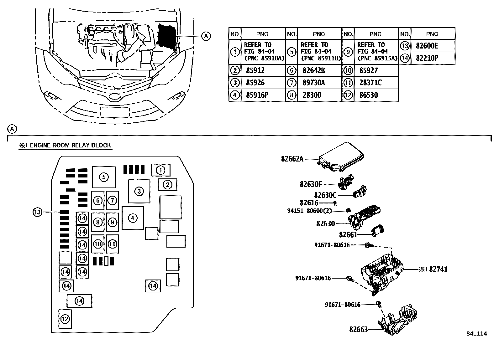Toyota COROLLA 开关和继电器和ECU EPC diagram — 84L114