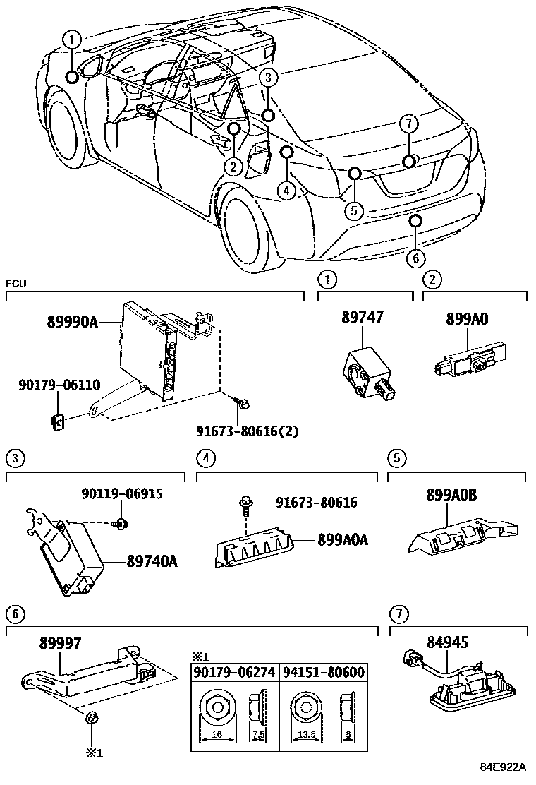 Toyota COROLLA 遥控门锁 EPC diagram — 84E922A