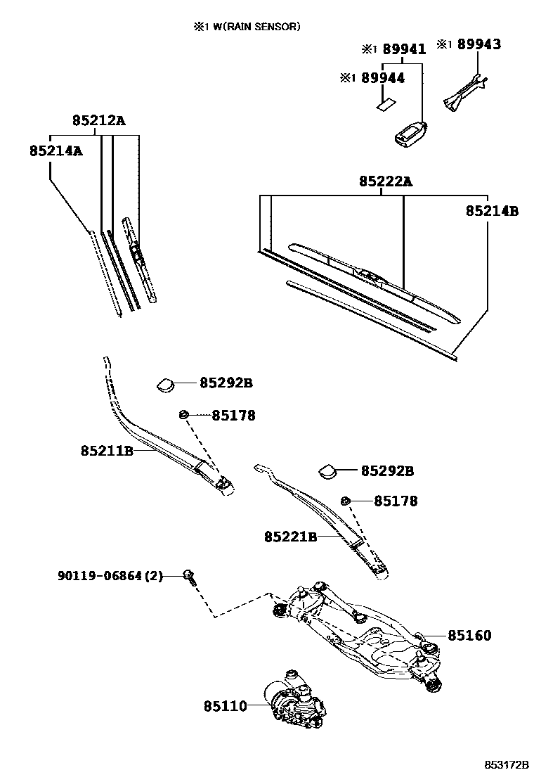 Toyota COROLLA 挡风玻璃刮水器 EPC diagram — 853172B