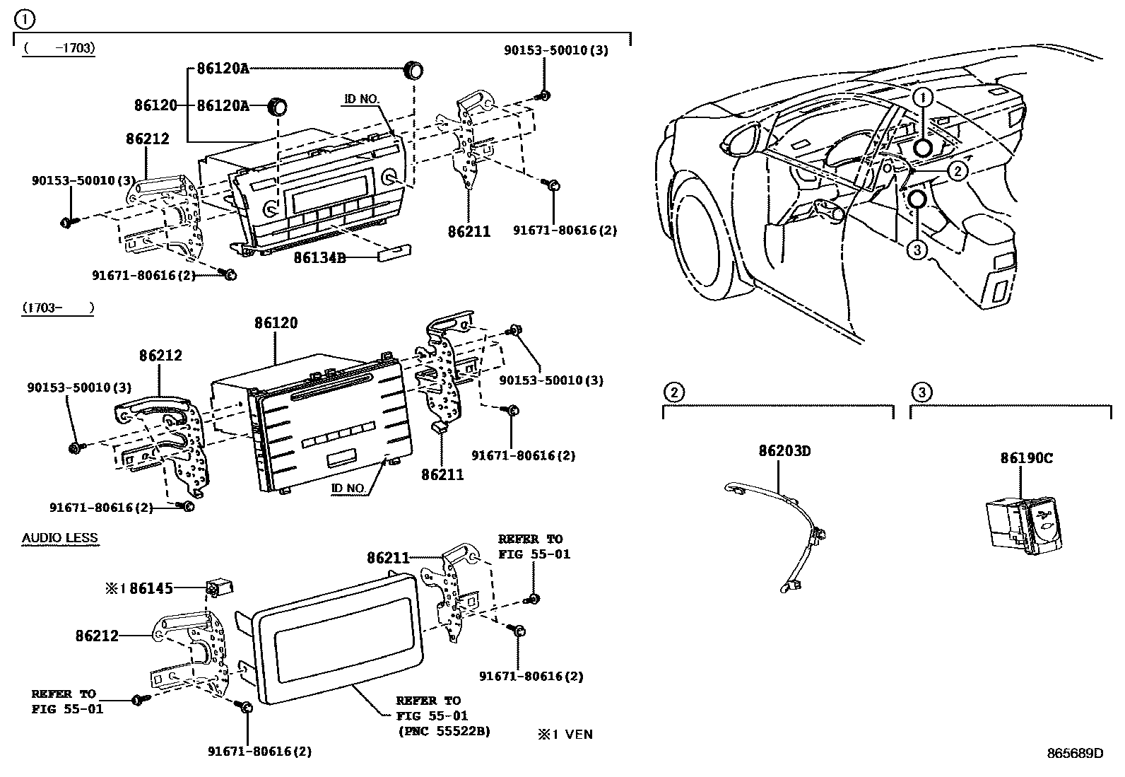 Toyota COROLLA 收音机、放大器和冷凝器 EPC diagram — 865689D