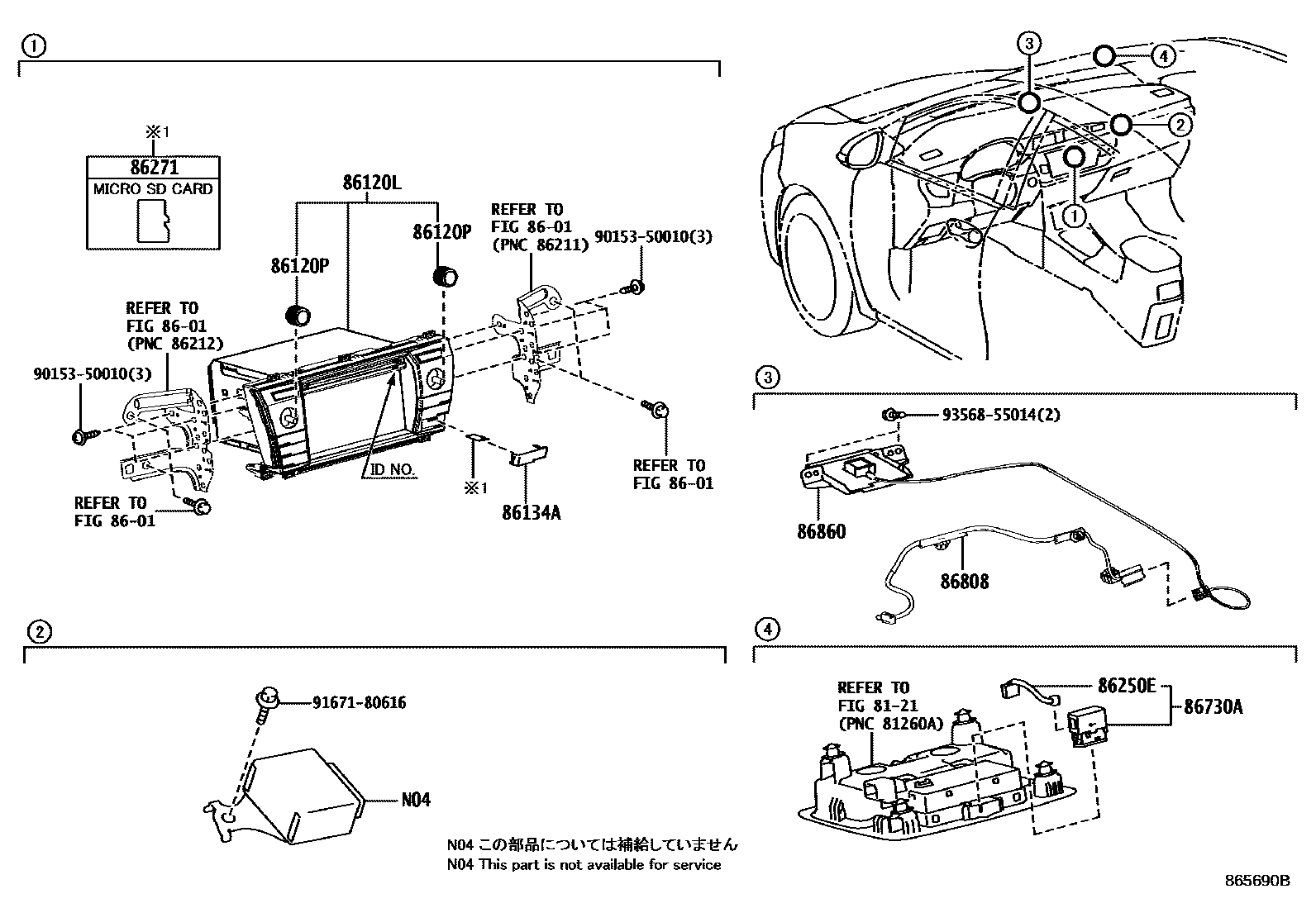 Toyota COROLLA 导航和前监视器显示屏 EPC diagram — 865690B