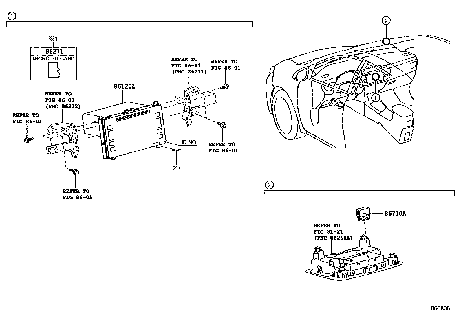 Toyota COROLLA 导航和前监视器显示屏 EPC diagram — 866806