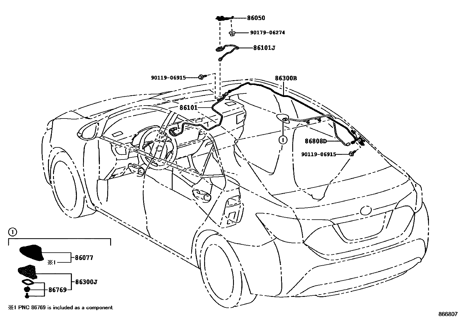 Toyota COROLLA antenna EPC diagram — 866807