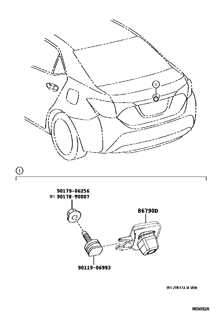 Toyota COROLLA 倒车影像和摄像头 EPC diagram — 865692A