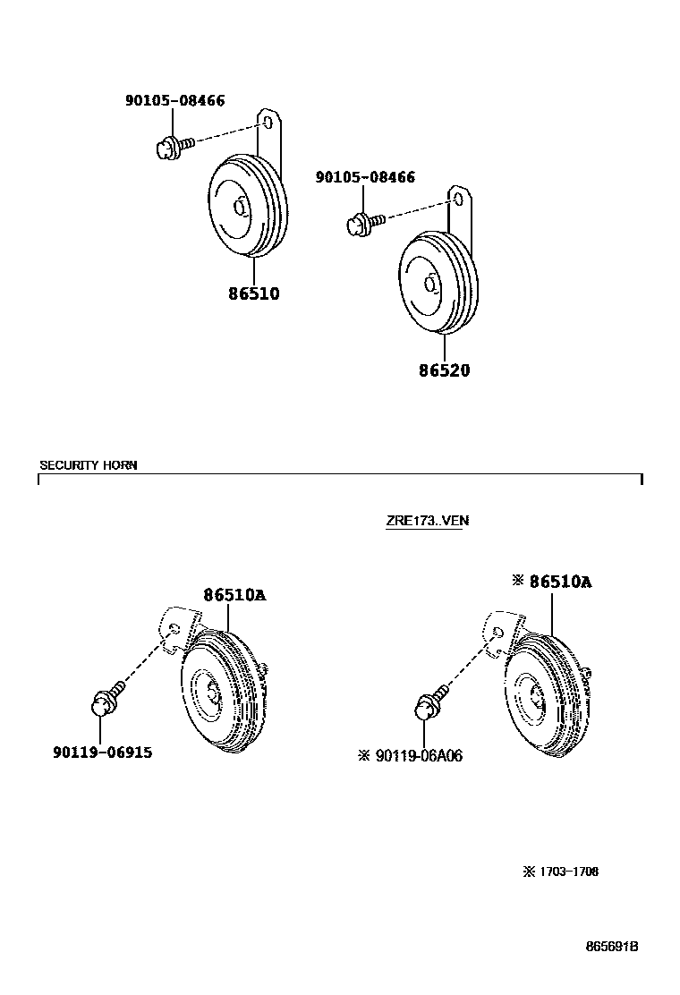 Toyota COROLLA 喇叭 EPC diagram — 865691B