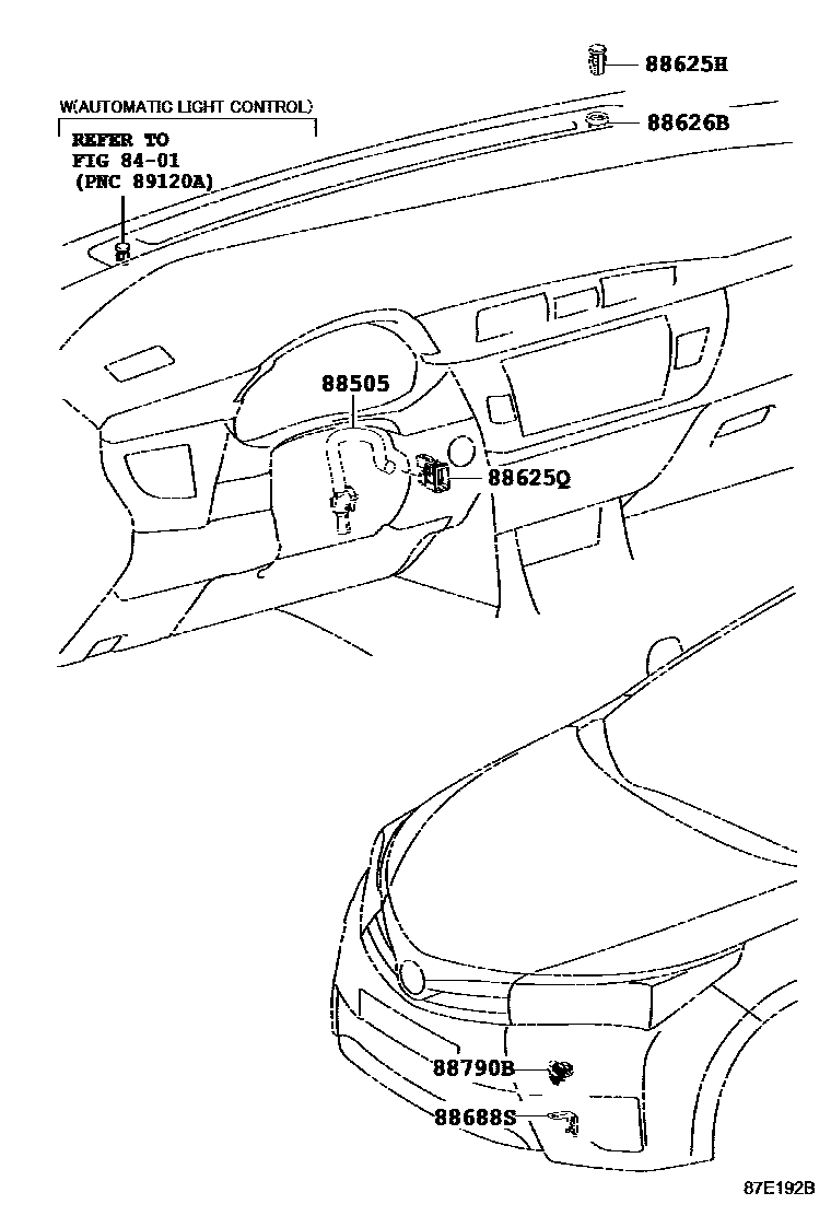 Toyota COROLLA 暖风和空调系统 - 控制器和风管 EPC diagram — 87E192B