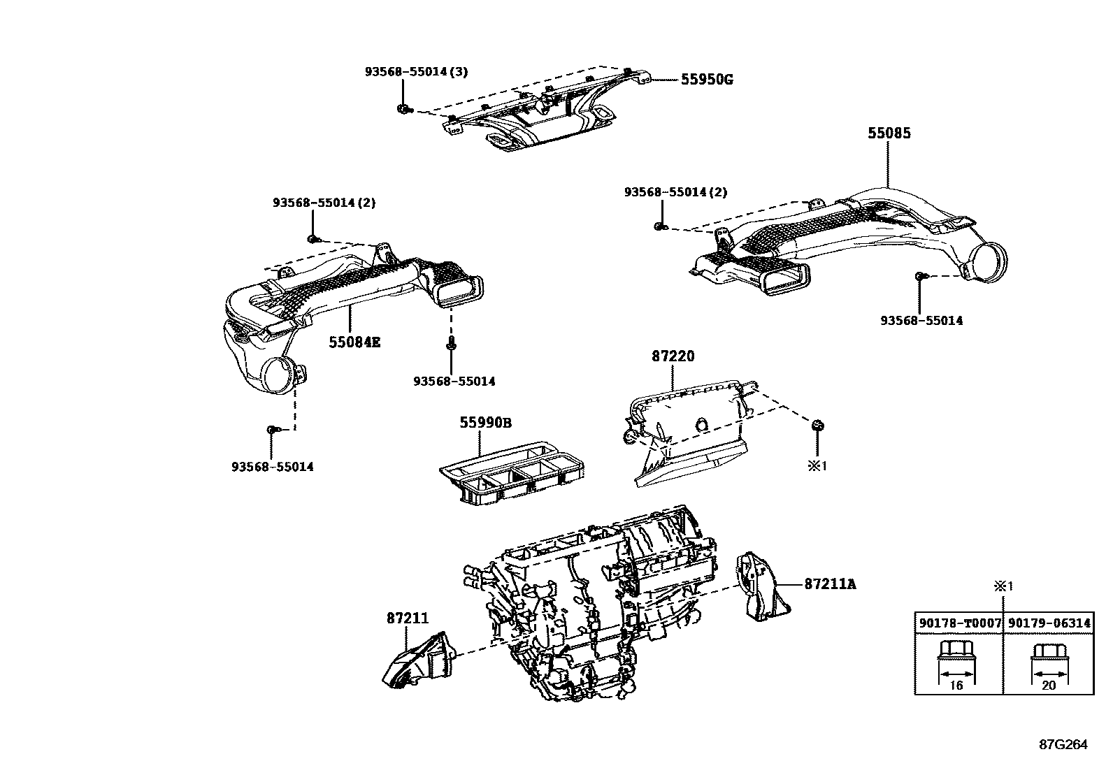Toyota COROLLA 暖风和空调系统 - 控制器和风管 EPC diagram — 87G264