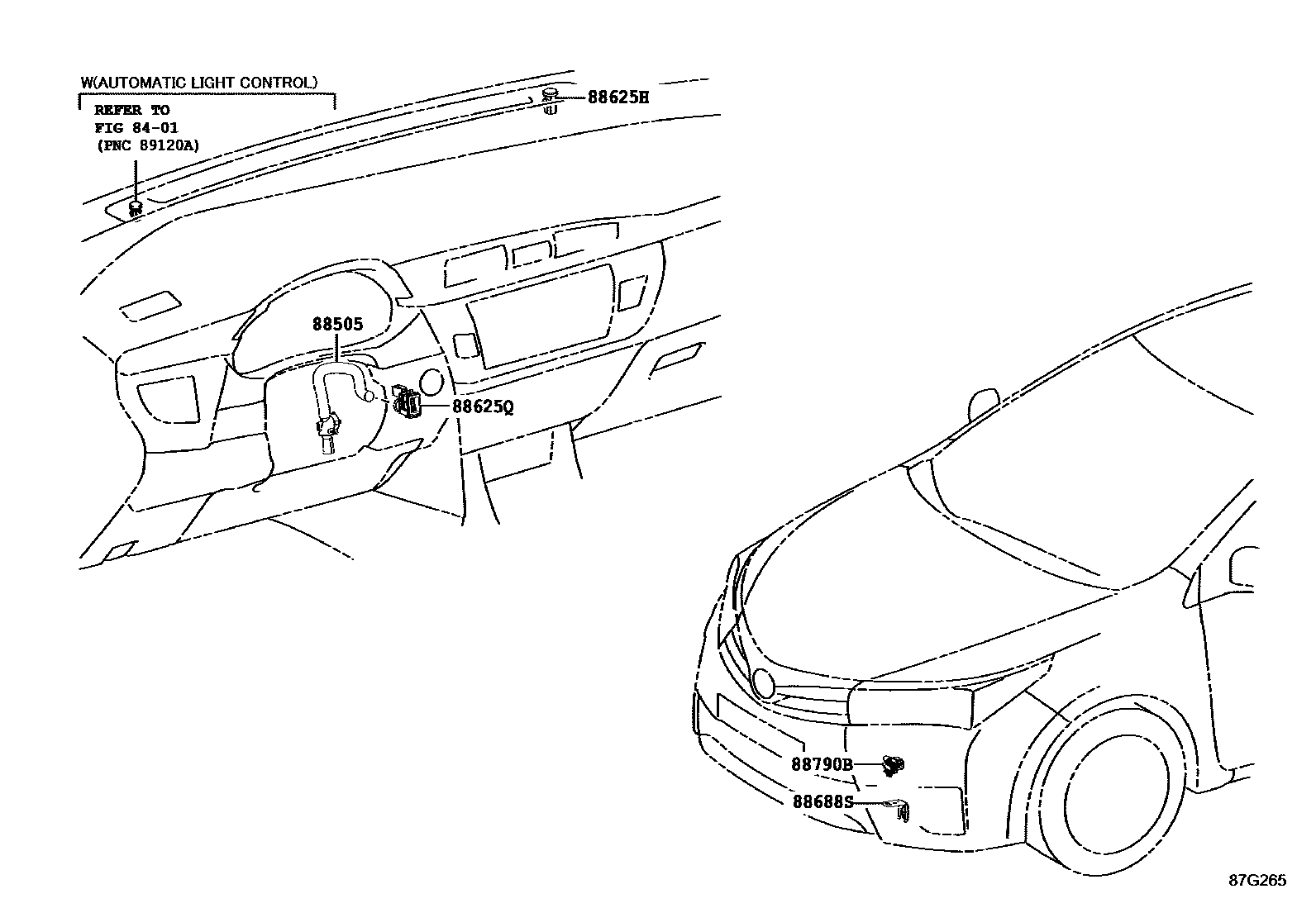 Toyota COROLLA 暖风和空调系统 - 控制器和风管 EPC diagram — 87G265